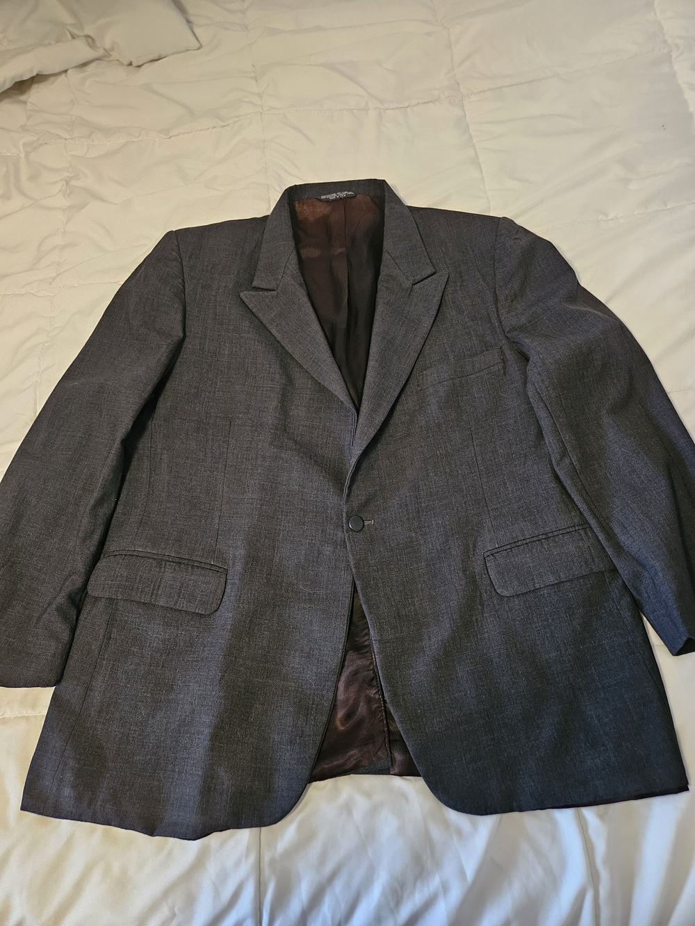 Men's Charcoal Single-Button Notch Lapel Blazer %100 Wool